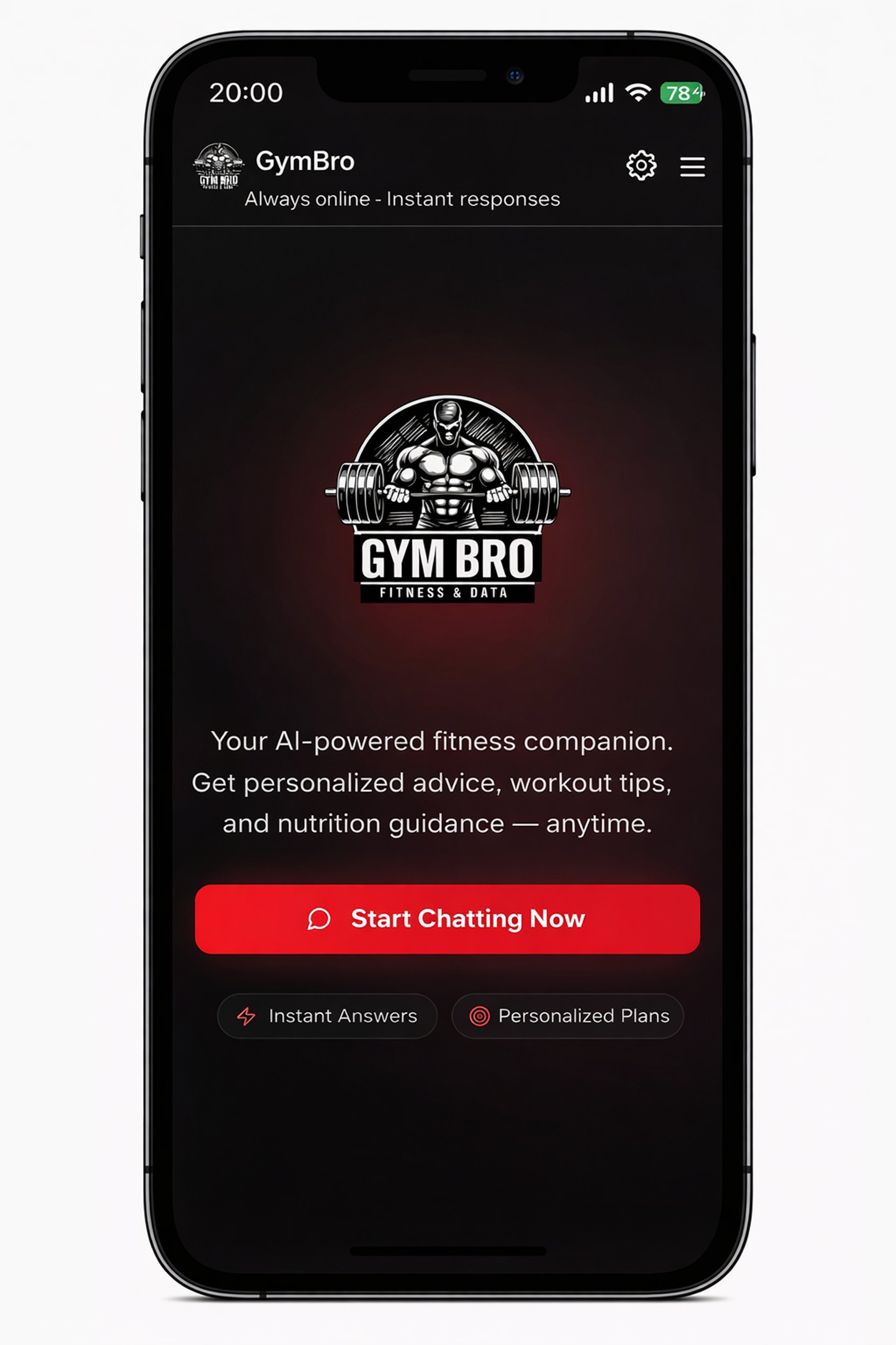 GymBro main access screen